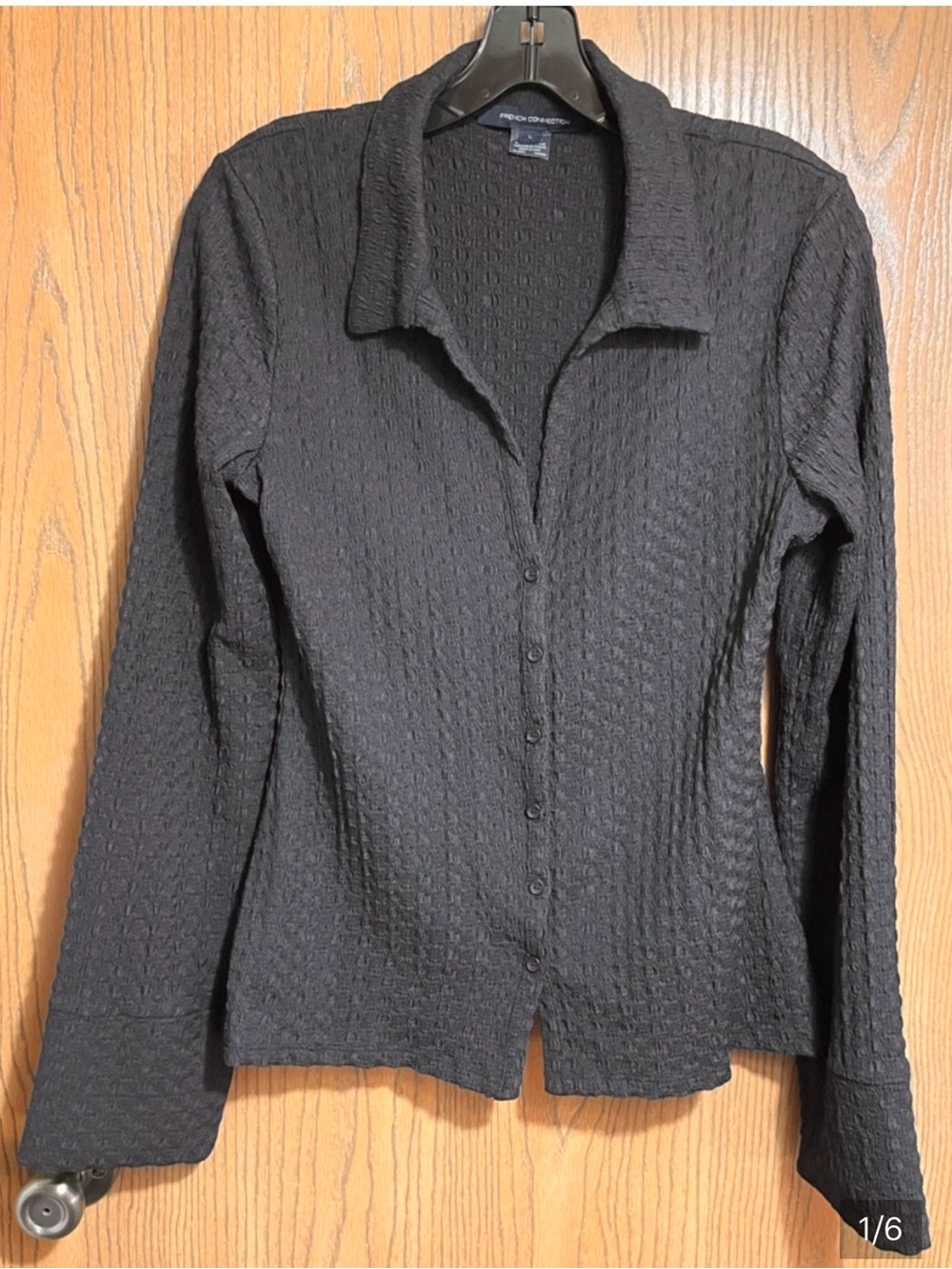 NWOT French Connection Black Textured Button-Down Shirt